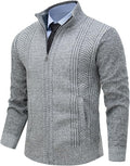 Men’s Cardigan Stand Collar Casual Knit Sweater with 2 Front Pockets